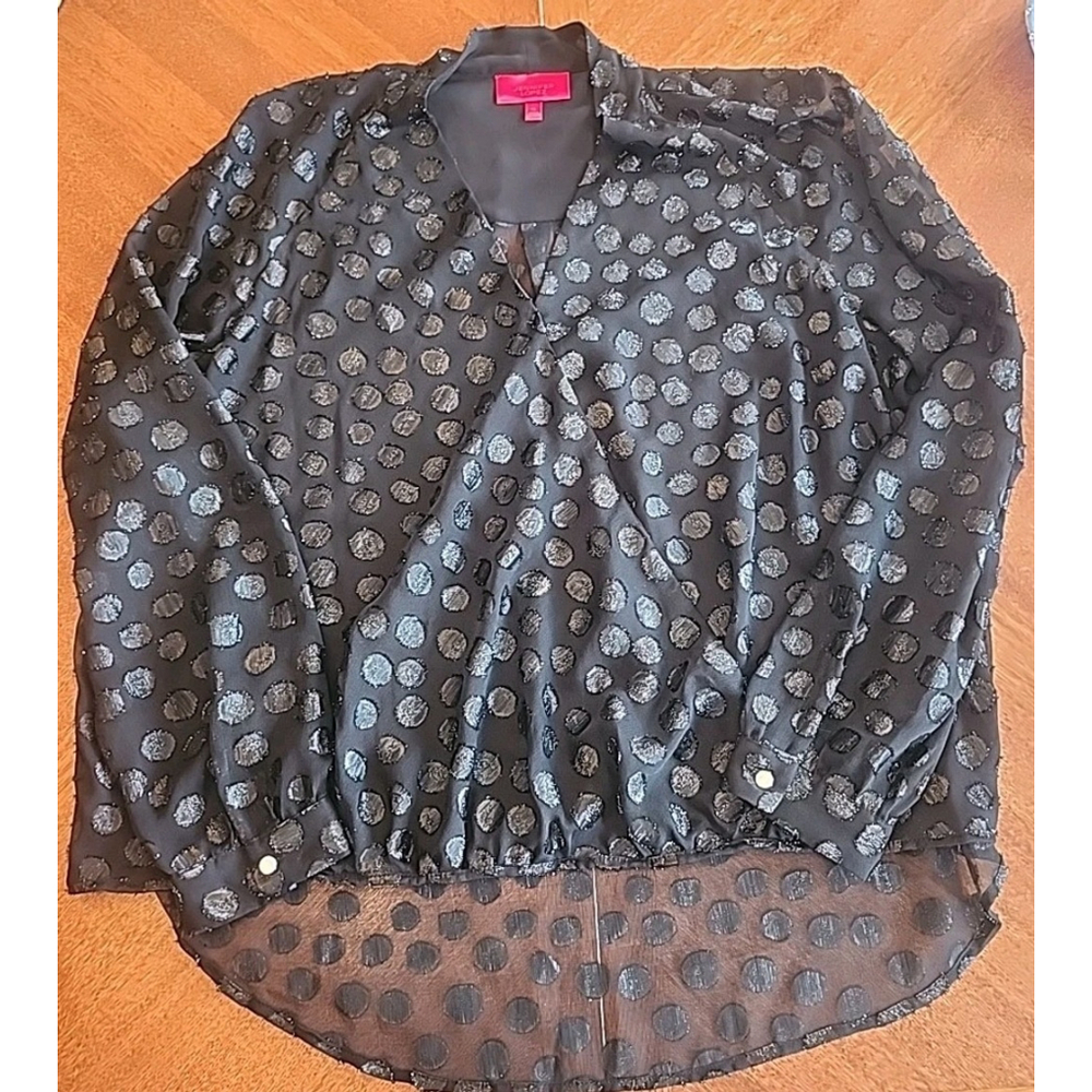 Jennifer Lopez Black Women's Long Sleeve Wrap Blouse Classy Size XL B2